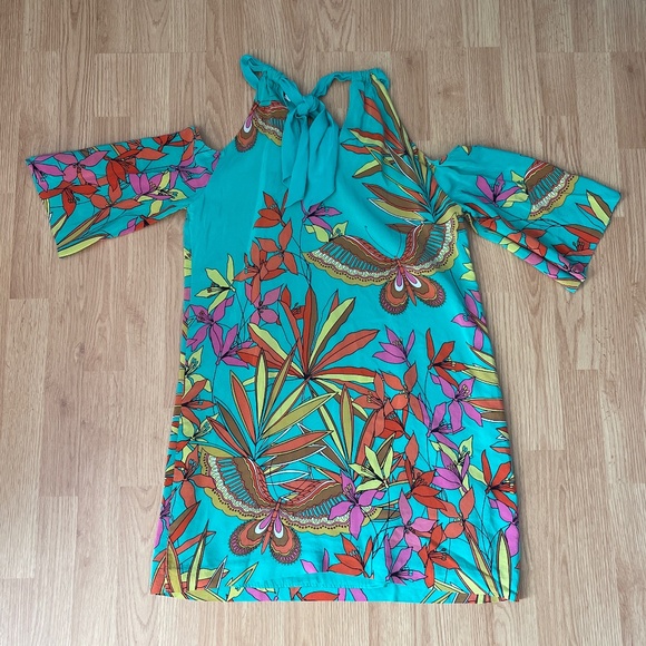 Tina Turk Green Floral Halter Cut Out Sleeve Mini Dress Size Large - Picture 8 of 10